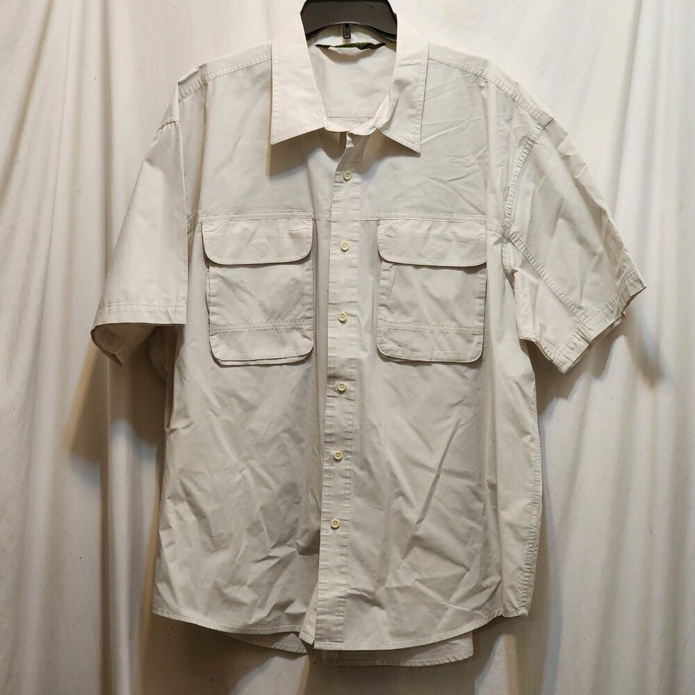 Timberland Mens Off White Fishing Outdoor Button Front Short Sleeve Shirt 2XL